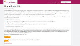 screenshot of Homefinder UK application form