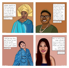 illustration of four black women in domestic abuse services