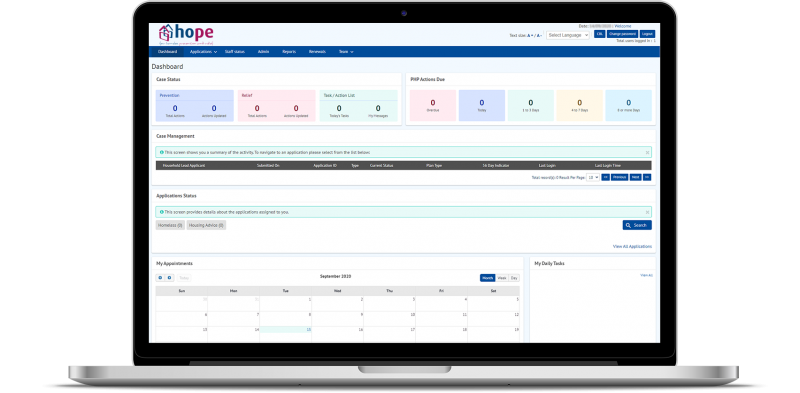 hope dashboard showing caseload