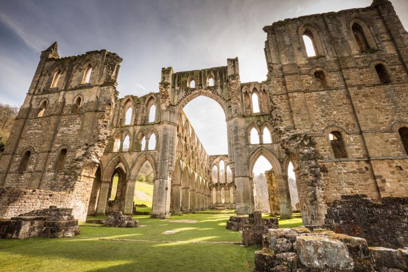 Picture of the ruins of the Rievaulx Abbey, a famous touristic attraction