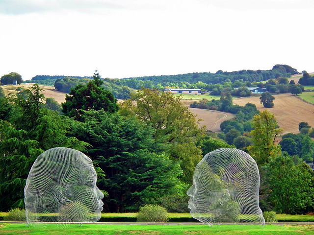 Head sculptures in a Wakefield Park 